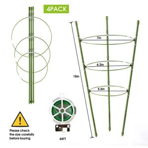 4 Pack Tomato Cage Plant Support Cages for Garden, 18 inches Trellis for Climbing Plants, Upgrade Garden Plant Stakes with Adjustable Ring, Tomato Rings for Support, with Twist Tie