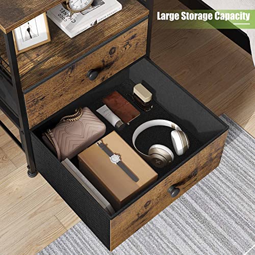 EnHomee Nightstand Set of 2, Bedside Table with Fabric Drawers and Open Wood Shelf Storage, Industrial Bed Side Table, Night Stand for Bedroom, Living Room, Dorm, Easy Assembly and Pull, Rustic Brown