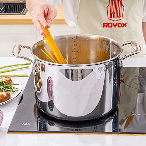 ROYDX Stockpot with Lid 5-PLY 7.5-Quart 304 Large Stainless Steel Soup Pot Nonstick Burning Pot with Food Steamer Stockpot