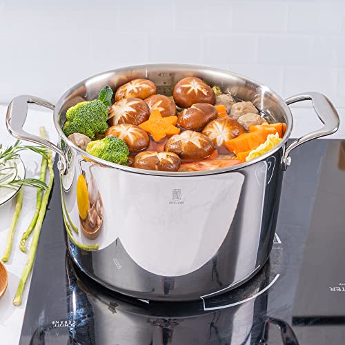 ROYDX Stockpot with Lid 5-PLY 7.5-Quart 304 Large Stainless Steel Soup Pot Nonstick Burning Pot with Food Steamer Stockpot
