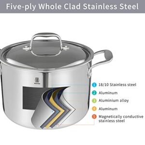 ROYDX Stockpot with Lid 5-PLY 7.5-Quart 304 Large Stainless Steel Soup Pot Nonstick Burning Pot with Food Steamer Stockpot