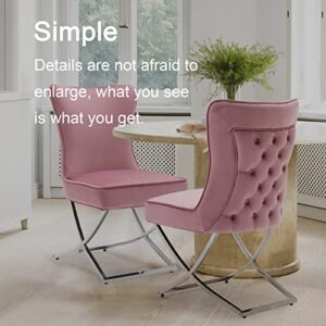 adochr Upgraded Dining Chairs, Modern Luxury Dining Chairs Set of 2, Premium Velvet Chairs, Accent Chairs with Stainless Steel Legs for Dining Living Room, Pink
