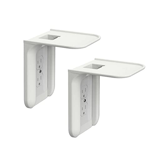 LOUIS FELT 2 Pack Single Wall Outlet Shelf. Home Wall Shelf Organizer for Outlets. Perfect for Bathroom, Kitchen, Bedrooms with Cord Management and Easy Installation - Space Saving Solution. (White)