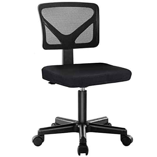 Swivel Computer Office Mesh Desk Chair Armless Small Desk Chair Adjustable Black Computer Task Chair No Armrest Mid Back Home Office Chair for Small Spaces