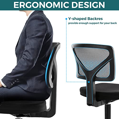 Swivel Computer Office Mesh Desk Chair Armless Small Desk Chair Adjustable Black Computer Task Chair No Armrest Mid Back Home Office Chair for Small Spaces