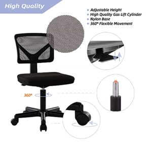 Swivel Computer Office Mesh Desk Chair Armless Small Desk Chair Adjustable Black Computer Task Chair No Armrest Mid Back Home Office Chair for Small Spaces