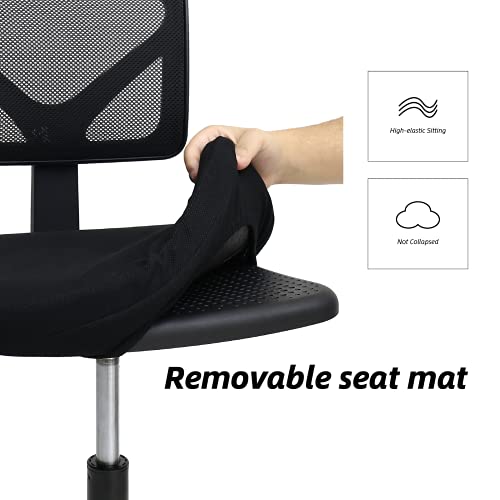 Swivel Computer Office Mesh Desk Chair Armless Small Desk Chair Adjustable Black Computer Task Chair No Armrest Mid Back Home Office Chair for Small Spaces