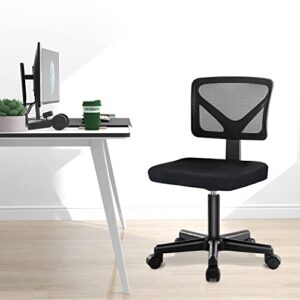 Swivel Computer Office Mesh Desk Chair Armless Small Desk Chair Adjustable Black Computer Task Chair No Armrest Mid Back Home Office Chair for Small Spaces