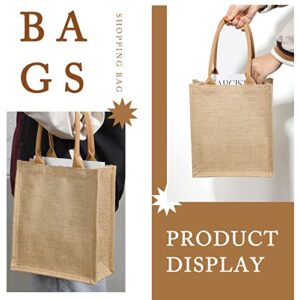 16 Pcs Burlap Tote Bags with Handles and Laminated Interior Reusable Blank Bridesmaid Gift Bags Grocery Beach Bag for Shopping Wedding Party Embroidery DIY Art Crafts, 11 x 9.4 x 4 Inches Khaki