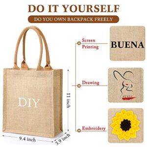 16 Pcs Burlap Tote Bags with Handles and Laminated Interior Reusable Blank Bridesmaid Gift Bags Grocery Beach Bag for Shopping Wedding Party Embroidery DIY Art Crafts, 11 x 9.4 x 4 Inches Khaki