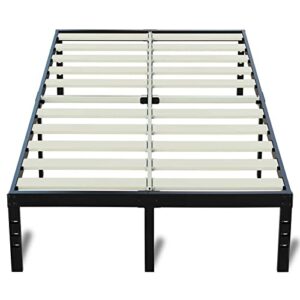 onemo king size bed frame 18 inch height 3000lbs heavy duty metal pipe platform solid wood slats no box spring needed easy to assemble noise free-black