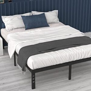 ONEMO King Size Bed Frame 18 Inch Height 3000lbs Heavy Duty Metal Pipe Platform Solid Wood Slats No Box Spring Needed Easy to Assemble Noise Free-Black