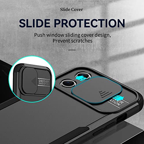 THMEIRA iPhone 13 Pro Max Heavy Duty Protection Case with Camera Slide Cover Screen Protector, Wireless Charging Case Compatible for Apple iPhone 13 Pro Max 6.7 inch, Black