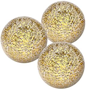 kepfire 3pcs mosaic glass sphere 3.15 inch round crackl orbs for bowls vases dining table centerpiece home decoration - gold