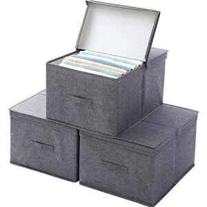 fihap collapsible storage bins with lids for clothes, sturdy fabric storage cubes container, foldable closet organizer, stackable box for bedroom sheets blankets toys, 3 pack, grey