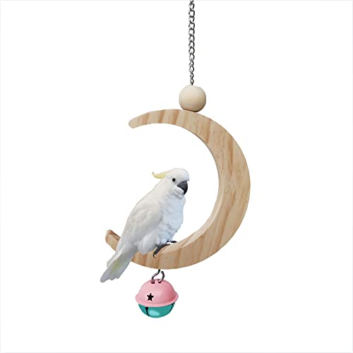 Bird Perch Stand Parrot Rope Moon Shape Swing Hanging Toy,Solid Wood Parakeet Perch Swing Toys&Bird Platform Parrot Stand Playground，Foraging for Parakeets Cockatiels,Conures,Macaws (Large)