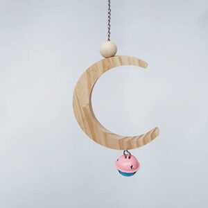 Bird Perch Stand Parrot Rope Moon Shape Swing Hanging Toy,Solid Wood Parakeet Perch Swing Toys&Bird Platform Parrot Stand Playground，Foraging for Parakeets Cockatiels,Conures,Macaws (Large)