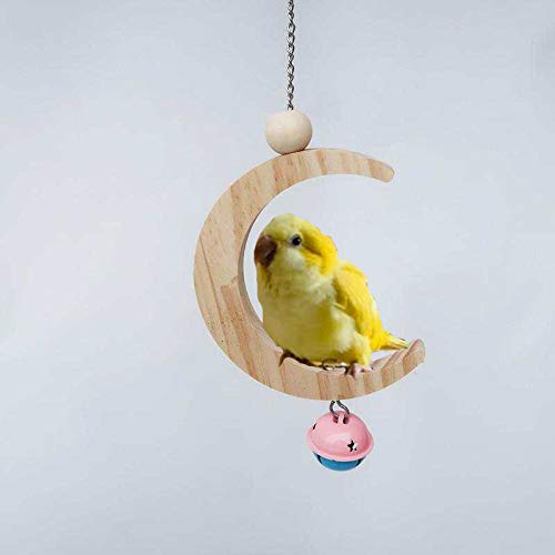 Bird Perch Stand Parrot Rope Moon Shape Swing Hanging Toy,Solid Wood Parakeet Perch Swing Toys&Bird Platform Parrot Stand Playground，Foraging for Parakeets Cockatiels,Conures,Macaws (Large)