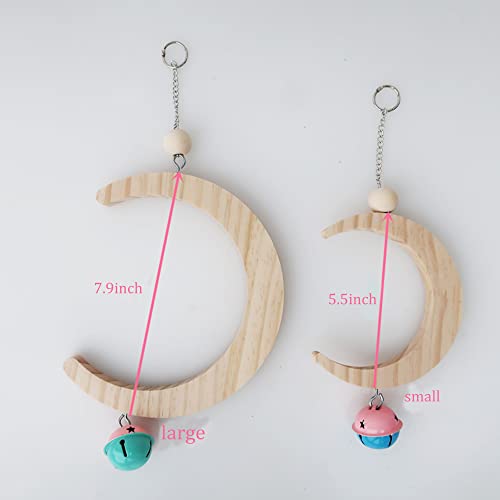 Bird Perch Stand Parrot Rope Moon Shape Swing Hanging Toy,Solid Wood Parakeet Perch Swing Toys&Bird Platform Parrot Stand Playground，Foraging for Parakeets Cockatiels,Conures,Macaws (Large)