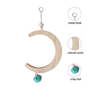 Bird Perch Stand Parrot Rope Moon Shape Swing Hanging Toy,Solid Wood Parakeet Perch Swing Toys&Bird Platform Parrot Stand Playground，Foraging for Parakeets Cockatiels,Conures,Macaws (Large)