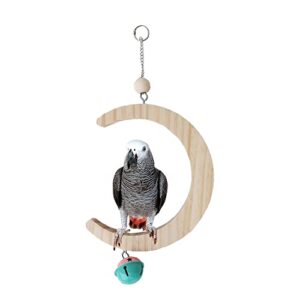 Bird Perch Stand Parrot Rope Moon Shape Swing Hanging Toy,Solid Wood Parakeet Perch Swing Toys&Bird Platform Parrot Stand Playground，Foraging for Parakeets Cockatiels,Conures,Macaws (Large)