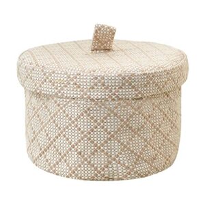 round baskets with lid, decorative linen lidded storage baskets, small woven basket for organizing, 6.3 x 4.72 inch