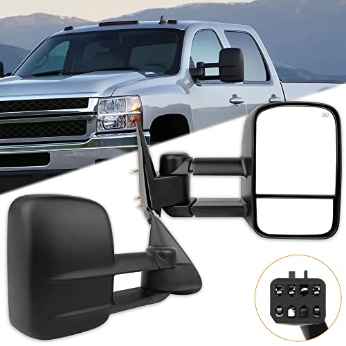 ITOPUP Towing Mirrors Fit for 1999-2002 for Chevy Silverado 1500/2500 for GMC Sierra 1500/2500 Tow Mirrors with Power Control Heated 1 Pair of Mirrors Left Side and Right Side Black Textured