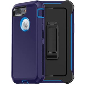 iphone 8 plus/7 plus case, aicase [heavy duty] [full body] tough 4 in 1 rugged shockproof cover with built-in screen protector for apple iphone 8 plus/7 plus (dark blue/light blue+belt clip)