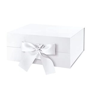 happy potato gift box with ribbon 9x6.5x3.8 inches, white gift box with lid and ribbon, bridesmaid proposal box, magnetic gift box for presents (glossy white)