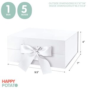 HAPPY POTATO Gift Box with Ribbon 9x6.5x3.8 Inches, White Gift Box with Lid and Ribbon, Bridesmaid Proposal Box, Magnetic Gift Box for presents (Glossy White)