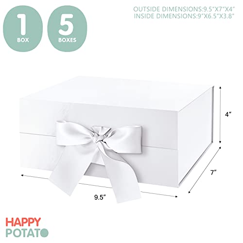 HAPPY POTATO Gift Box with Ribbon 9x6.5x3.8 Inches, White Gift Box with Lid and Ribbon, Bridesmaid Proposal Box, Magnetic Gift Box for presents (Glossy White)