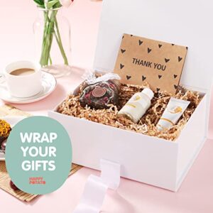 HAPPY POTATO Gift Box with Ribbon 9x6.5x3.8 Inches, White Gift Box with Lid and Ribbon, Bridesmaid Proposal Box, Magnetic Gift Box for presents (Glossy White)