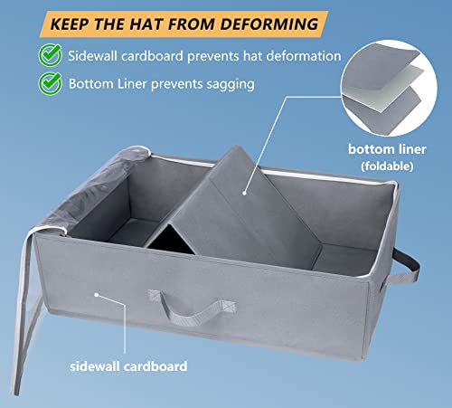 AOODA Large Hat Storage Box for Baseball Caps Organizer, Holds Up to 50 Caps Wide Hat Organizer for Closet with Cardboard, Under Bed Hat Holder, Grey