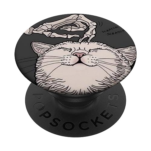 Cute Skeleton Scratching Cat Halloween Aesthetic Gothic Art PopSockets Standard PopGrip