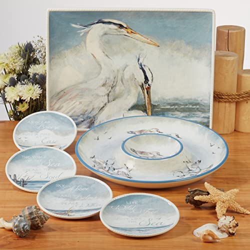 Certified International Shorebirds Rectangular Platter, 16" x 12" x 1.25", Large, Multicolor