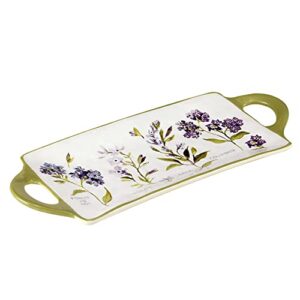 Certified International Fresh Herbs Rectangular Platter with Handles, 16" x 8" x 1.75", Multicolored