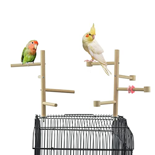 Wooden Bird Cage Stands Perches for Parrots, Parakeet Chewing Climbing Toys, Parrot Cage Top Tree Perches Play Stand Platform Playground Ladders Toys for Cockatiels Budgies Small Medium Parrots