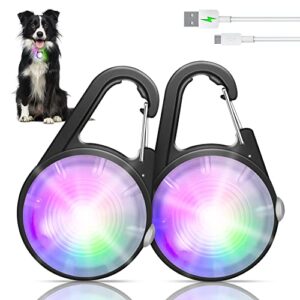 dog collar light, 4 modes dog lights for night walking, rgb color changing dog light, rechargeable dog collar lights for nighttime clip on, ip68 waterproof dog walking light for dog collar (black)