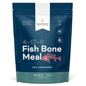 infinity soil - fish bone meal - sustainable and natural soil amendment - made from dried fish bones - a natural source of phosphorus and calcium - 1 lb