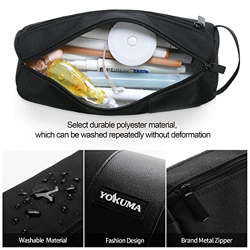 YOKUMA Pencil Case Bag Pouch for Adults Big Capacity Aesthetic Pen Case Office Supplies for College Stationery Organizer (Black)