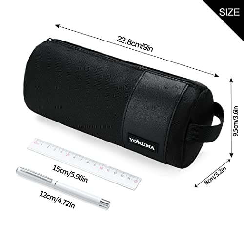 YOKUMA Pencil Case Bag Pouch for Adults Big Capacity Aesthetic Pen Case Office Supplies for College Stationery Organizer (Black)