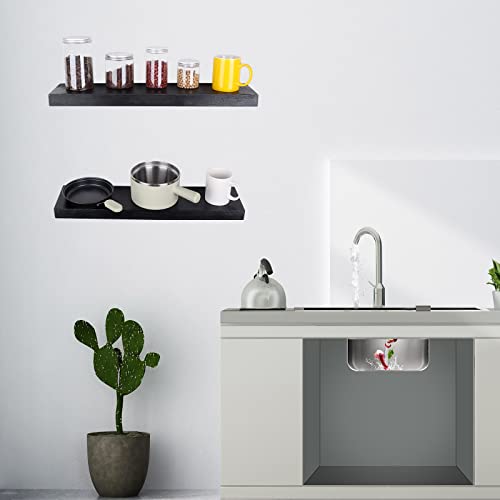 QTSARTISAN Floating Shelf,Wall Shelf,Decor Wall Mounted Shelves,Hanging Shelf Set for Bathroom Kitchen Living,Kitchen,Room Bedroom Storage (24" x 5.9", Black) …