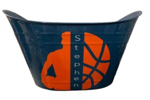 personalized basketball gifts for boys - customized easter basket for kids - custom empty bucket (orange)