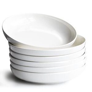 famhh 42 oz porcelain large pasta bowl set – wide & shallow for salad bowls, soup bowls, pasta bowls – 9.5x1.75 in. ceramic bowls dish set of 6 – dishwasher & microwave safe dinnerware sets