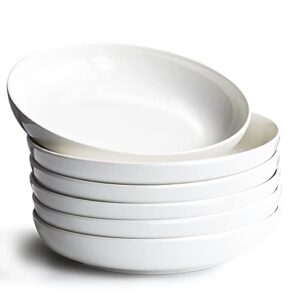 FAMHH 42 Oz Porcelain Large Pasta Bowl Set – Wide & Shallow for Salad Bowls, Soup Bowls, Pasta Bowls – 9.5x1.75 In. Ceramic Bowls Dish Set of 6 – Dishwasher & Microwave Safe Dinnerware Sets