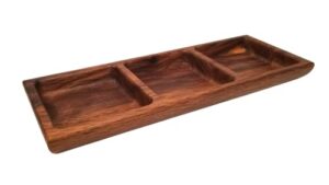 catchall tray 3 sections, oak wood serving tray (triple) handmade by hesse woods from sustainable forests, 3-section serving tray, for appetizers, charcuterie, food & snacks