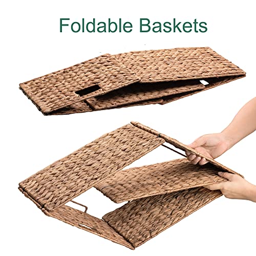 eHemco Rectangular Water Hyacinth Wicker Storage Baskets with Iron Wire Frame, 16.1"x12.6"x9.5", Light Brown, Set of 2