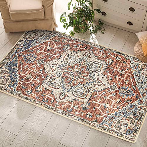 RORA Machine Washable Rugs 2x3 Kitchen Rug Vintage Persian Small Entryway Rugs Non-Slip Area Rug for Indoor Front Entrance Bathroom