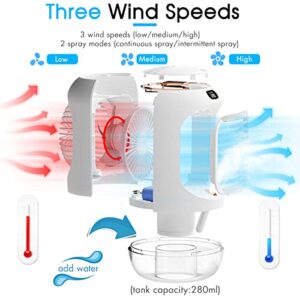 ladoweir Rotating Humidification USB Desktop Fan, 3600 mAh Battery Operated Portable Personal Fan With LED Warm Night Light, Three Speeds Adjustable for Home, Office And Bedroom