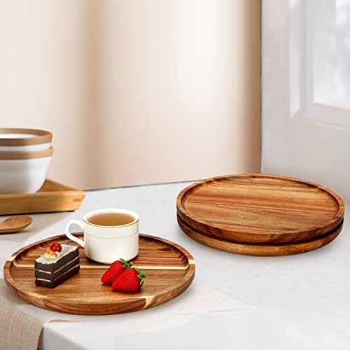 Renawe 3 pcs Acacia Wood Plates 12 inch Dinner Plate Set Round Charcuterie Board Decor Wooden Tray Food Charger Plate Dish Serving Platter Cheese Board Candle Tray Kitchen Plates